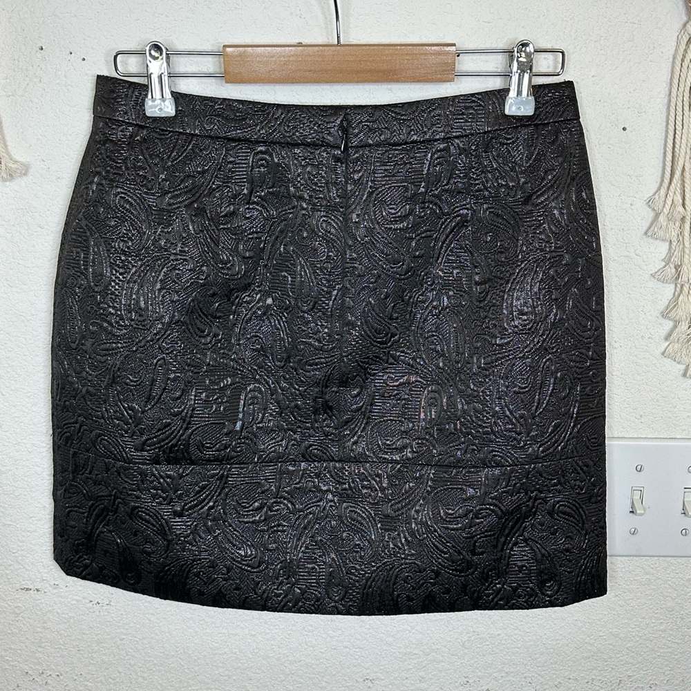 J. Crew jacquard print black faux wrap mini skirt size 2 - Picture 6 of 6